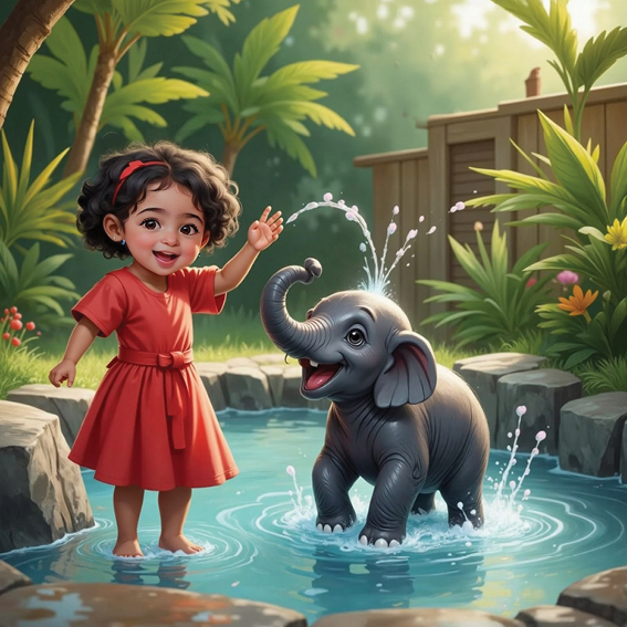 لعبة الماء مع الفيل الصغير